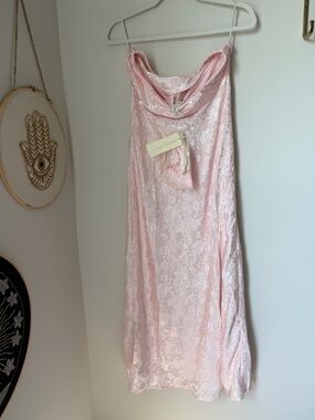 Viral Pink floral strapless open back Slip midi Dress with scarf set